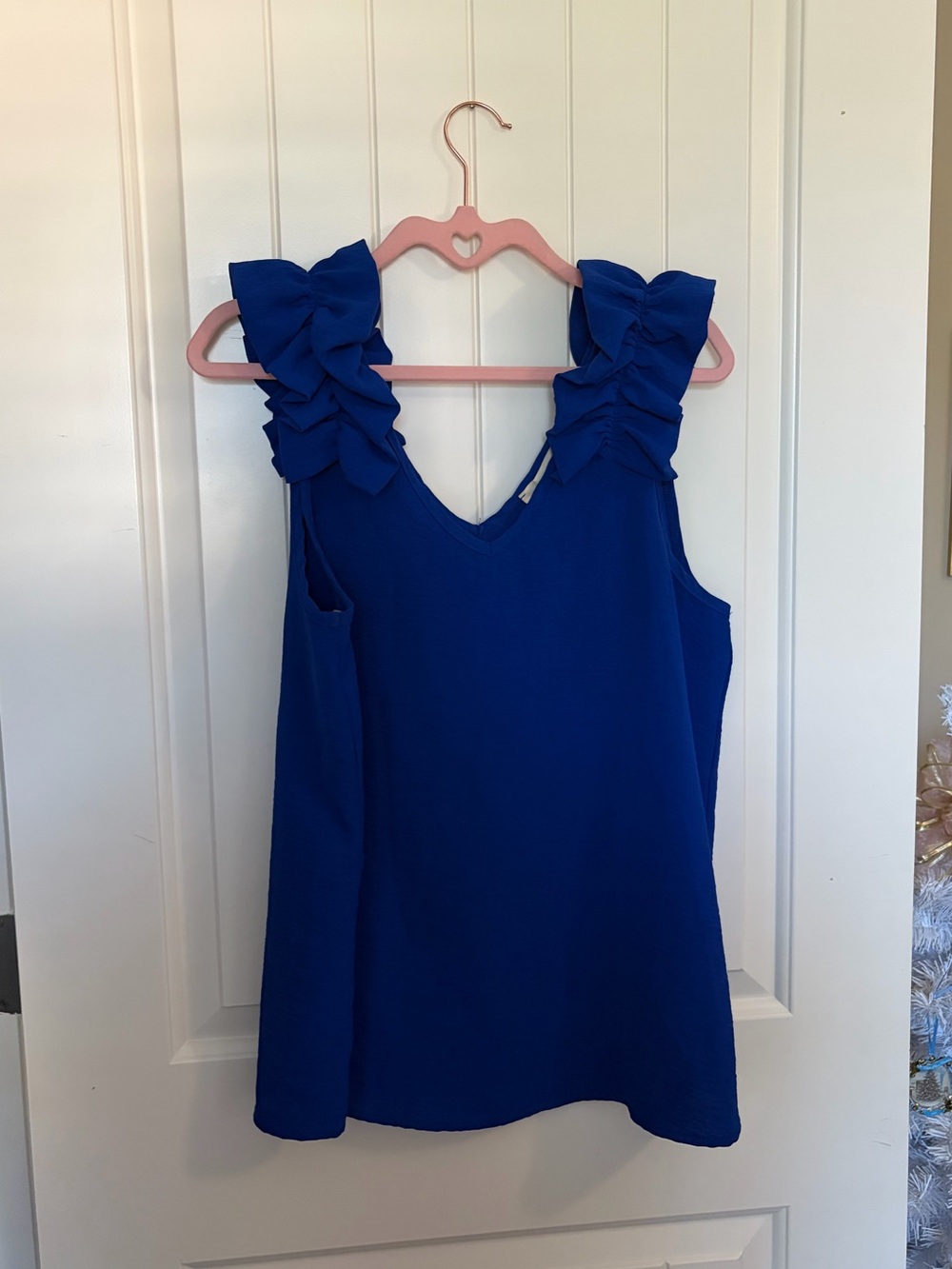 royal blue ruffle top
